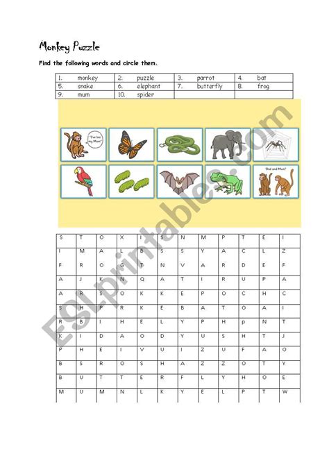 Monkey Puzzle - ESL worksheet by aroosh13