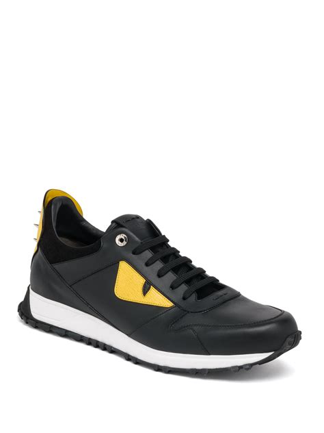 Fendi Bugs Leather Athletic Sneakers in Black for Men | Lyst