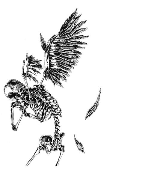 Winged Skeleton 3 Drawing by Brendan Howells