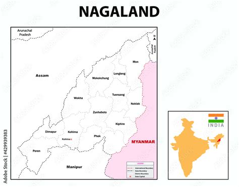 Nagaland map. Outline map of Nagaland. Nagaland administrative and political map. Nagaland map ...