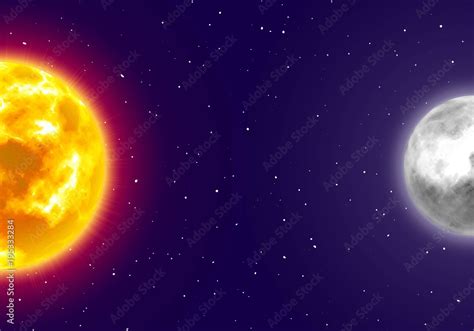 Moon and sun banner, night sky background, cartoon style. Star and ...