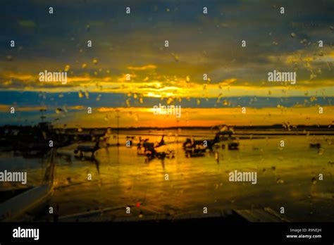 International airport landscape at sunset Stock Photo - Alamy