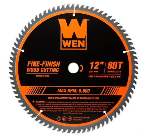 WEN 12-Inch 80-Tooth Fine-Finish Professional Woodworking Saw Blade for ...