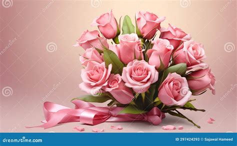 Happy Birthday Card with Bouquet of Pink Roses Stock Illustration ...