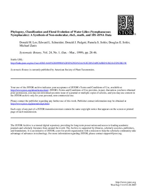 (PDF) Phylogeny, Classification and Floral Evolution of Water Lilies (Nymphaeaceae; Nymphaeales ...