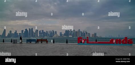 Doha skyline sunset view from Old Doha port (Mina district) in Doha, Qatar Stock Photo - Alamy