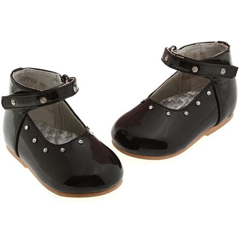 SALE Baby girls black patent shoes with diamonate velco fastening ...