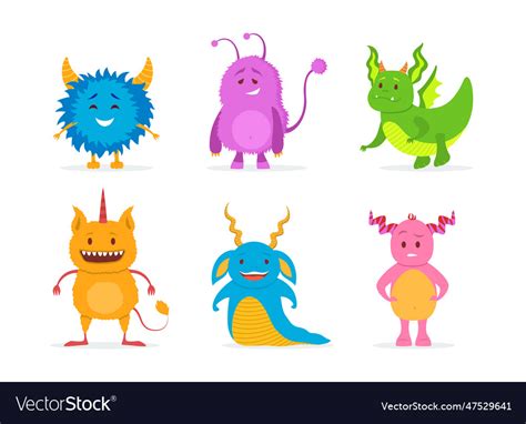Cute funny monsters set Royalty Free Vector Image