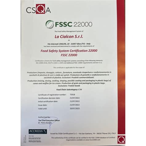 FSSC 22000 - The Food Safety System Certification 22000 - en - La Cialcon