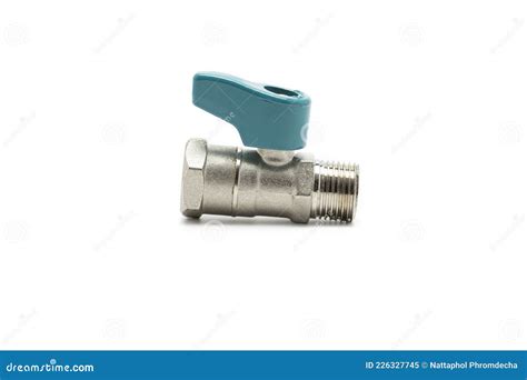 Mini Ball Valve with Blue Handle Isolated on White Background Stock ...