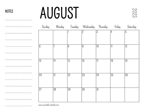 August 2023 Printable Calendar - A Printable Calendar