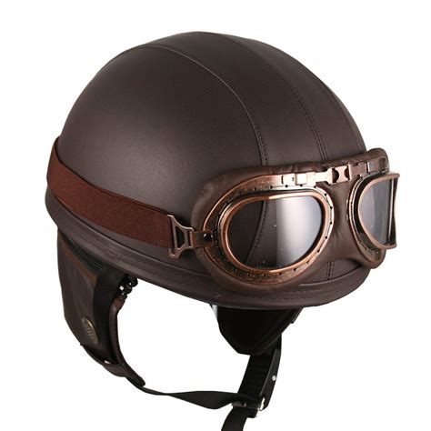 Amazon.com: Leather Brown Motorcycle Goggles Vintage Garman Style Half Helmets Motorcycle Biker ...