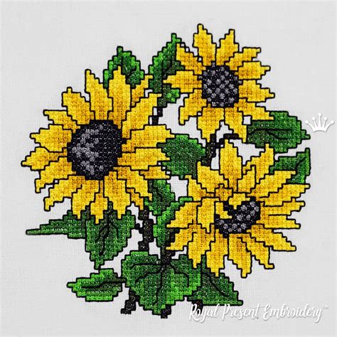 Sunflowers bouquet Cross-stitch Machine Embroidery Design | Royal Present Embroidery