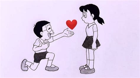 Nobita propose Shizuka - Love Drawing / How to draw Nobita and Shizuka Love / Easy Romantic Drawing