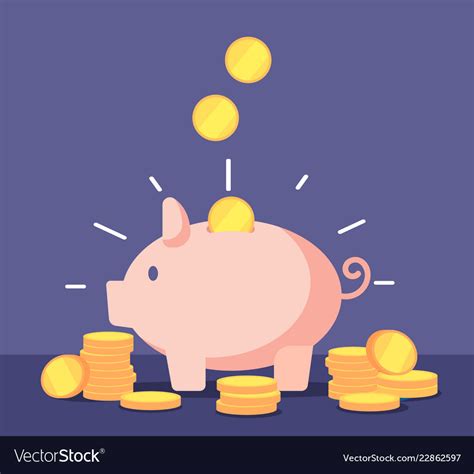 Piggy bank with golden coins save money deposit Vector Image