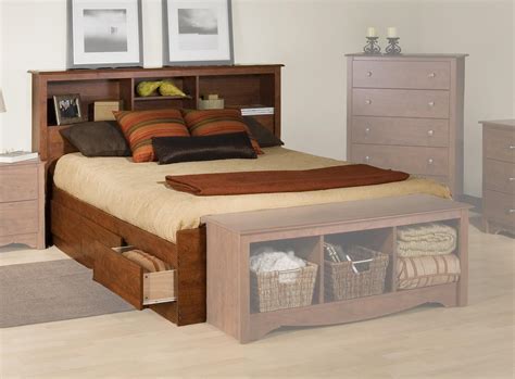 Platform Storage Bed w/ Bookcase Headboard-Bed Size:Full,Color:Cherry ...