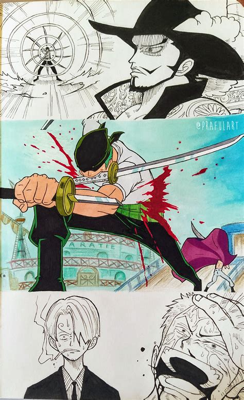 I drew the fight between Zoro and Mihawk : r/OnePiece