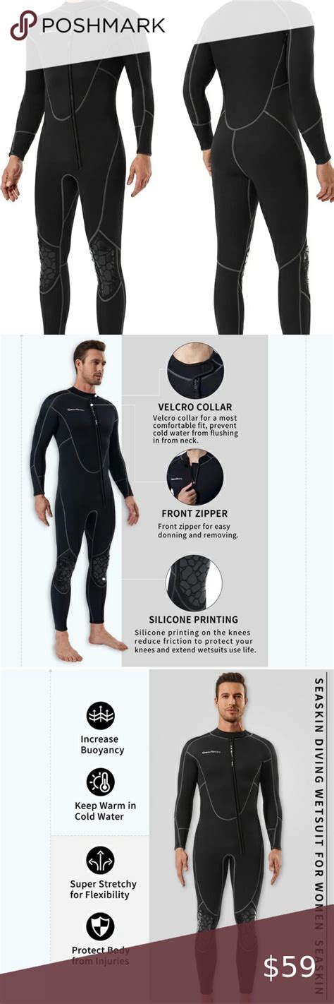 Seaskin Mens 3mm Wetsuit,Full Body Diving Suit Front Zip Wetsuit for Diving etc. Diving Suit ...