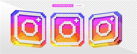 Free PSD | Instagram logo coin in pixel art 3d render with transparent background