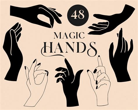 Hands Clipart, Magic Mystic Hand Gestures Icons Symbols, Esoteric ...