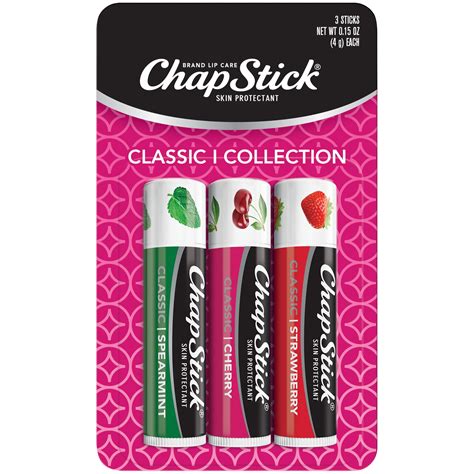 ChapStick Classic Variety (1 Carded Pack of 3 Sticks) Cherry, Spearmint, and Strawberry Flavors ...