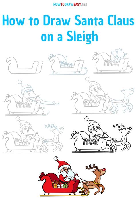 How to Draw Santa Claus on a Sleigh Step by Step | Basteln mit kindern herbst, Malen mit kindern ...