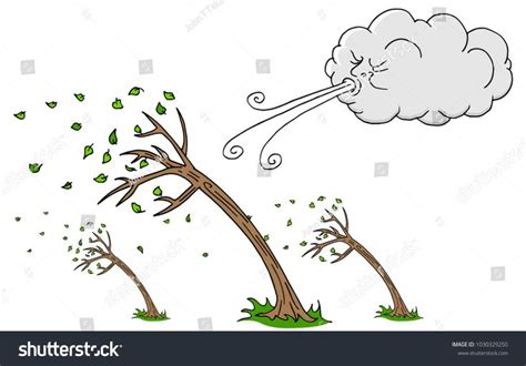 An image of a Windy Day Trees and Cloud Blowing Wind cartoon. #Ad , # ...