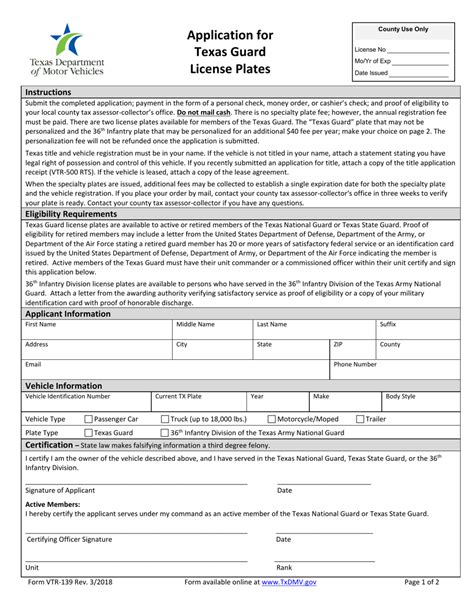 Form VTR-139 Download Fillable PDF or Fill Online Application for Texas ...