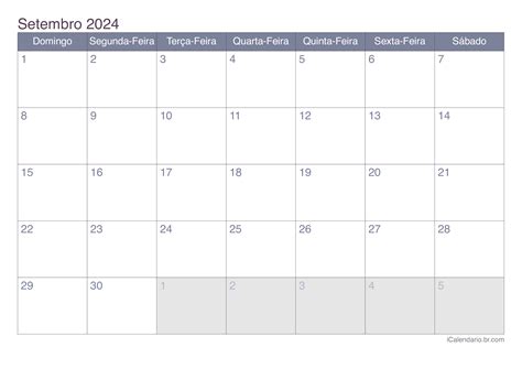 Calendário setembro 2024 para imprimir - iCalendário.br.com