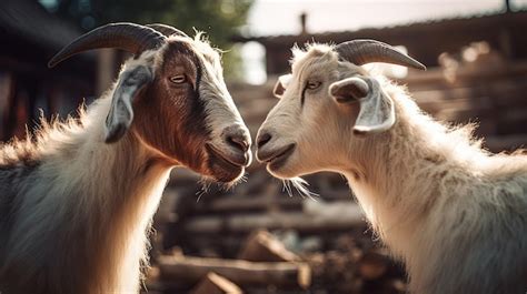 Premium AI Image | Two young goats fighting with their heads at an ...