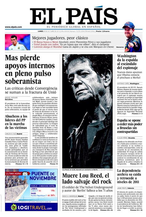 the spanish newspaper el pais with an image of a man in black and white