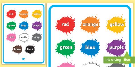 Colour Names on Splats - Colour Posters for Classroom