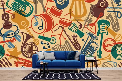 Musical Instrument Collage Guitar Piano Drums Wall Mural Music Photo Wallpaper