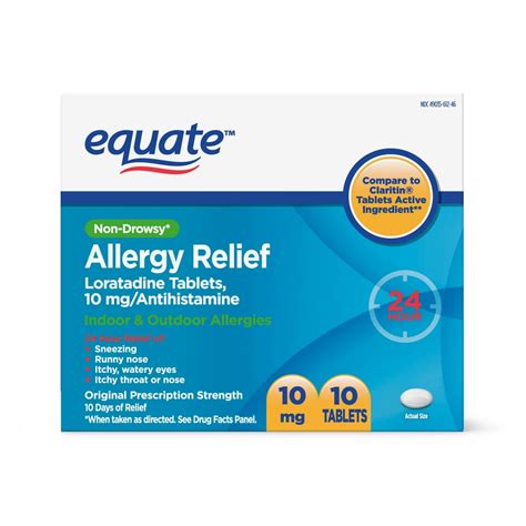 Equate Allergy Relief Loratadine Tablets 10 mg, Antihistamine, 10 Count ...