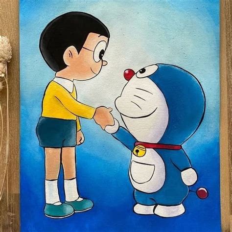 Doraemon & Nobita True Friendship | Mini canvas art, Cartoon art drawing, Cute cartoon drawings