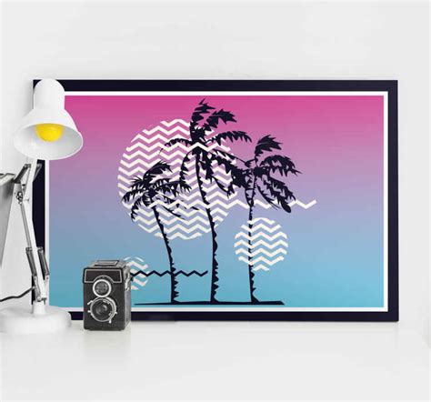 Retro sunset palm trees vintage wall prints - TenStickers