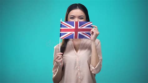 Girl Covering Face with British Flag, Learning Language, Education and Travel Stock Video ...