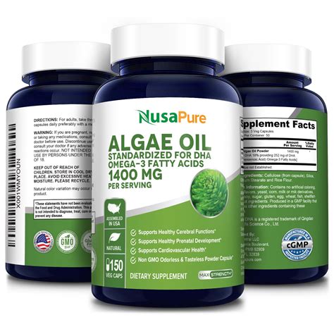 Algae Oil 1400mg – 150 Veg Caps ( 100%Vegetarian, Non – GMO & Gluten ...