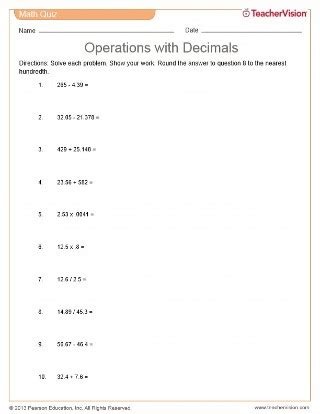 Decimal Operations Worksheet - Kid Worksheet Printable