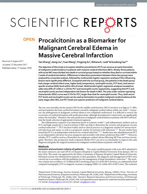 (PDF) Procalcitonin as a Biomarker for Malignant Cerebral Edema in Massive Cerebral Infarction