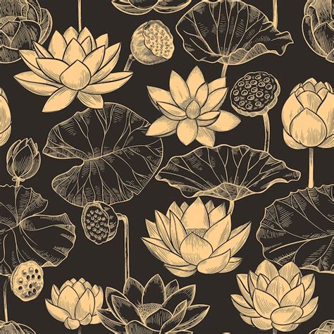 Premium Vector | Sketch lotus seamless pattern. floral composition ...