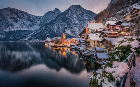 Download Town Austria Lake Mountain Winter Man Made Hallstatt 4k Ultra ...