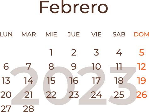 Calendar month february in spanish 2023. 20000011 Vector Art at Vecteezy