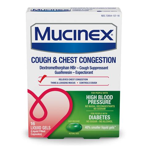 Mucinex HBP Cough & Chest Congestion Liquid Gels, For People with High Blood Pressure or ...