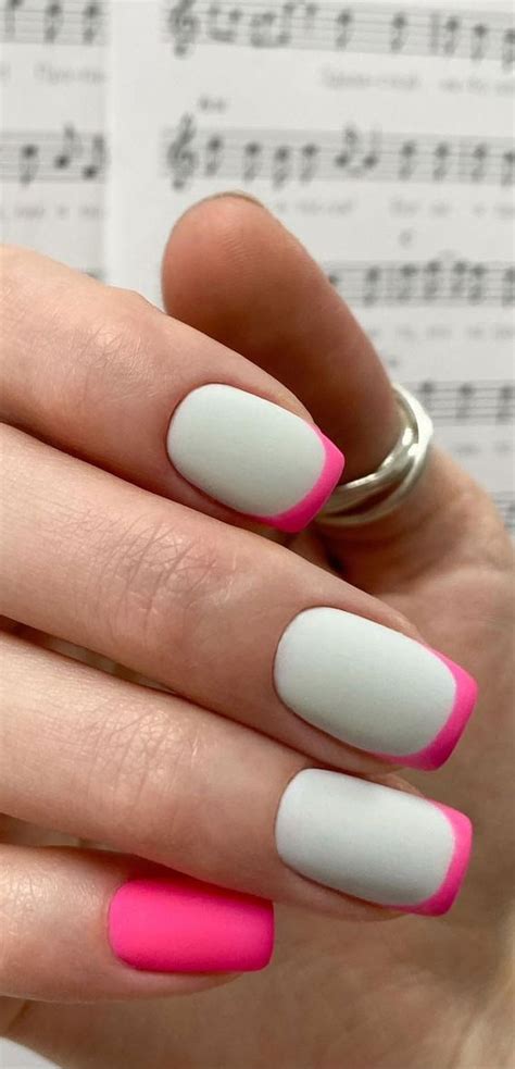 25 Cute Coloured French Tip Nail Ideas : Hot pink French Tip on Grey Nails