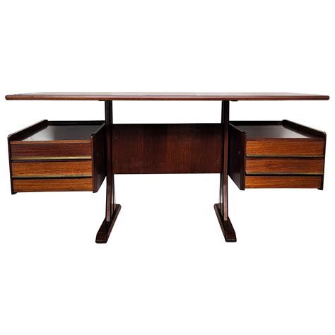 1950s Mid-Century Italian Wood and Brass Floating Executive Writing Desk Table For Sale at 1stDibs