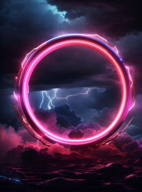 Premium AI Image | A dramatic stage performance with a ring of fire and lightning in the background