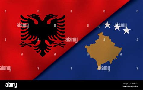 Two states flags of Albania and Kosovo. High quality business ...