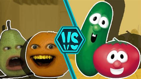 Annoying Orange and Pear vs Larry and Tomato (YouTube vs. Veggietales ...