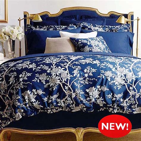 Dark Blue Floral Bedding Set,Duvet Cover Set,White Flower Reactive ...